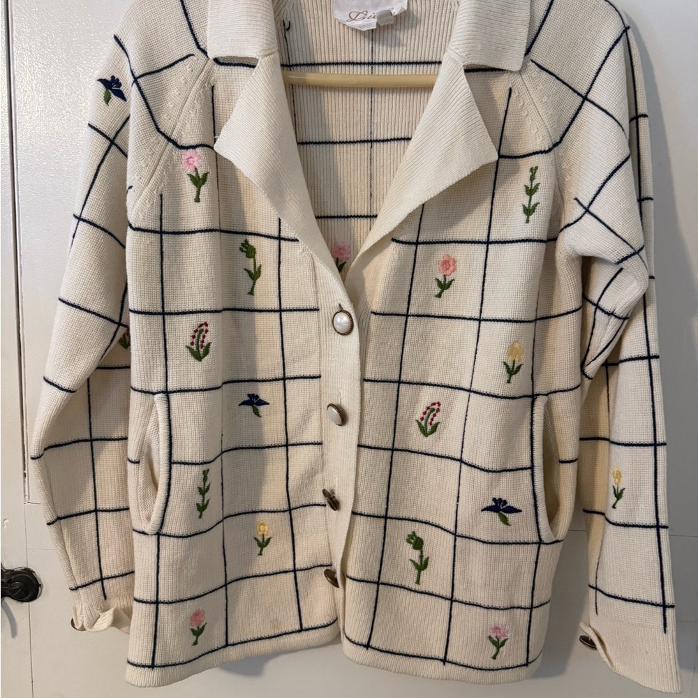Lilly of California Cream Cardigan with Navy Accents